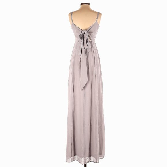 Show Me Your Mumu Lauren Tie Back Dove Grey Chiffon Bridesmaid Maxi Dress - Picture 11 of 16